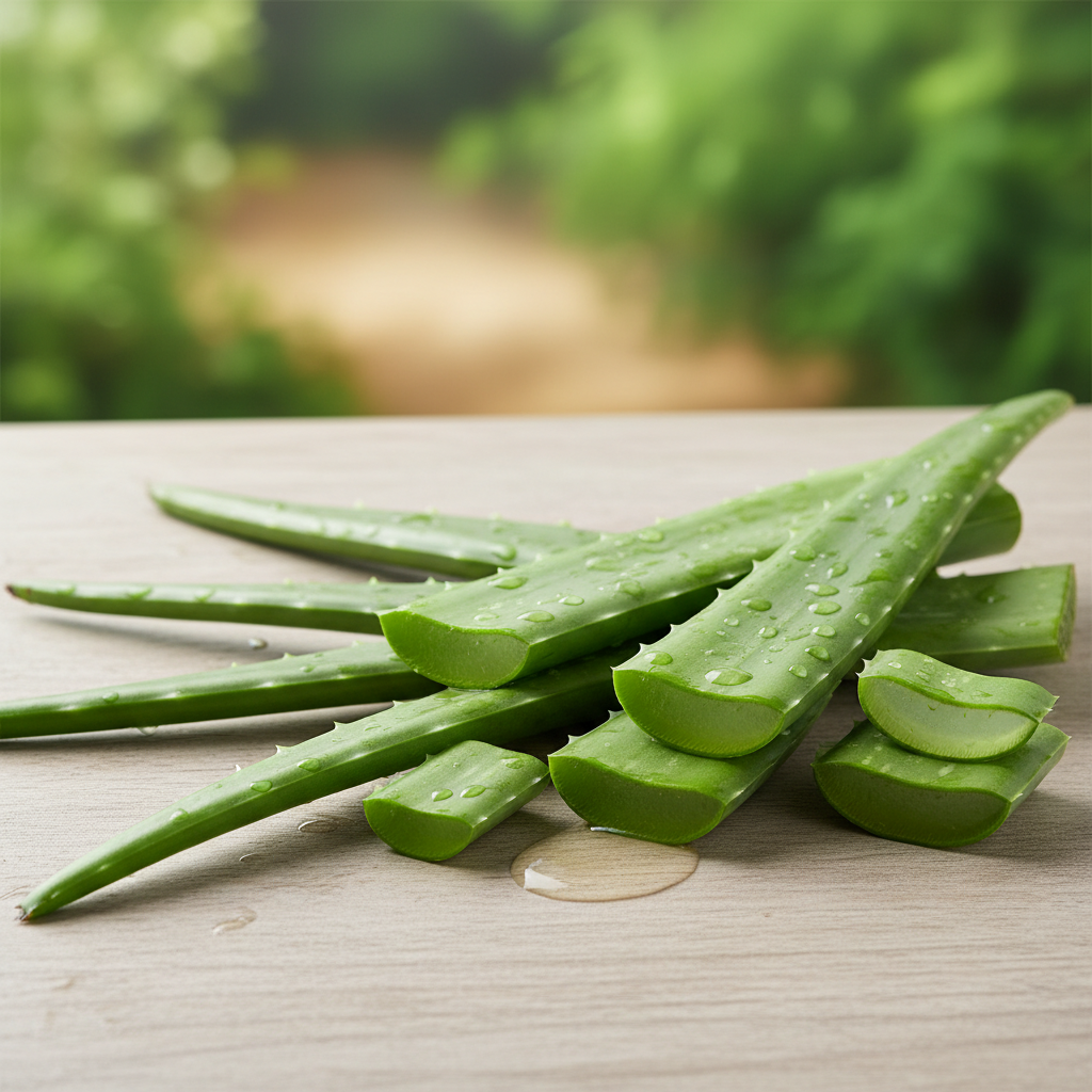 Hojas frescas de aloe vera recién cortadas